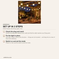 Globe Festoon LED String Lights, 5 cm — how to set up