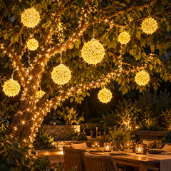 Rattan Glow LED Hanging Globe Lights — lifestyle scene