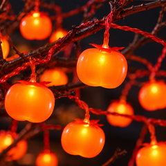 Solar LED Persimmon Lantern Lights, 10 m — detail close-up