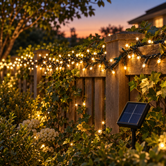 Remote Solar LED Fairy Lights — in situ at night
