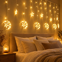 Mooncradle LED Curtain Lights — in situ at night