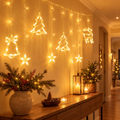 Christmas Charm LED Curtain Lights — in situ at night