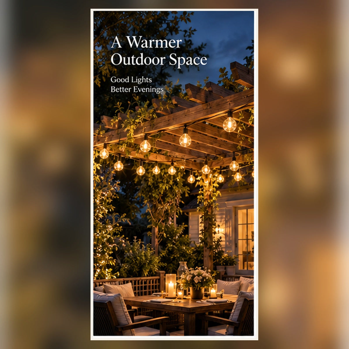 Celeste Solar Globe String Lights creating warm outdoor ambience under a pergola