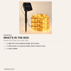 Solstice LED Copper Fairy Lights, Solar — what's in the box