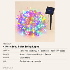Cherry Bead LED Solar String Lights — specifications