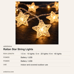 Rattan Star LED String Lights — specifications