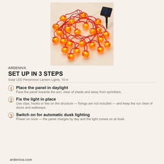 Solar LED Persimmon Lantern Lights, 10 m — how to set up