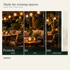 Aurelia Solar Drop Lights styling ideas for pergola, patio and outdoor dining