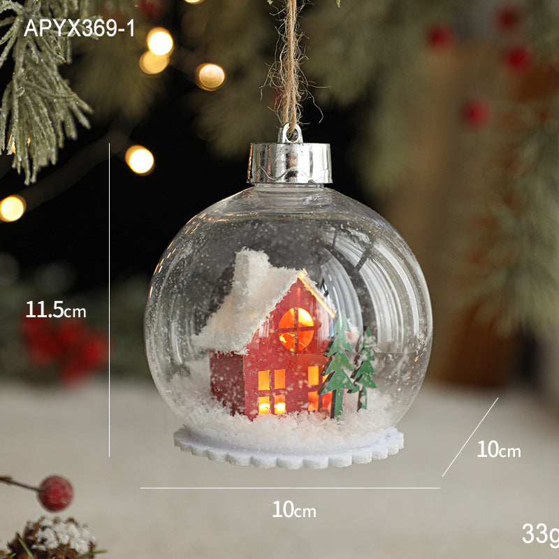 Scene A snow-scene bauble; supplier SKU reference with source labels