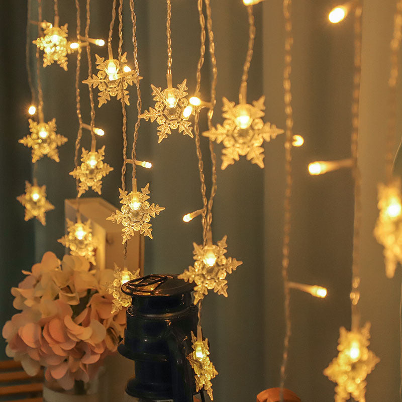 Warm White snowflake curtain; supplier colour reference, power unit not shown