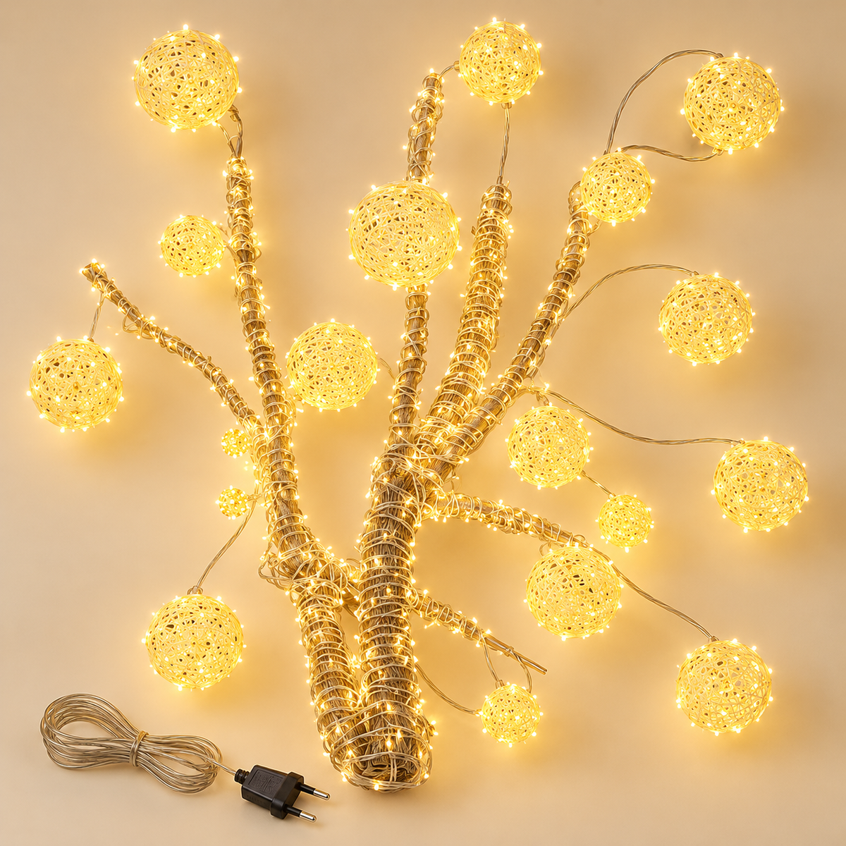 Rattan Glow LED Hanging Globe Lights — main product view