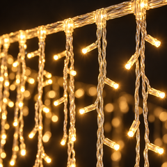 Frostfall LED Icicle Cascade Lights — in situ at night