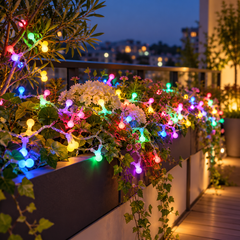 Cherry Bead LED Solar String Lights — in situ at night