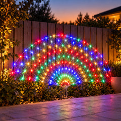 Peacock Fan LED Net Light — in situ at night