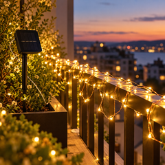Solstice LED Copper Fairy Lights, Solar — in situ at night