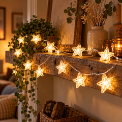 Rattan Star LED String Lights — detail close-up
