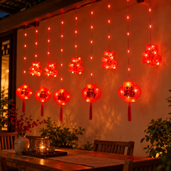 Lunar Lantern LED Curtain Lights — in situ at night
